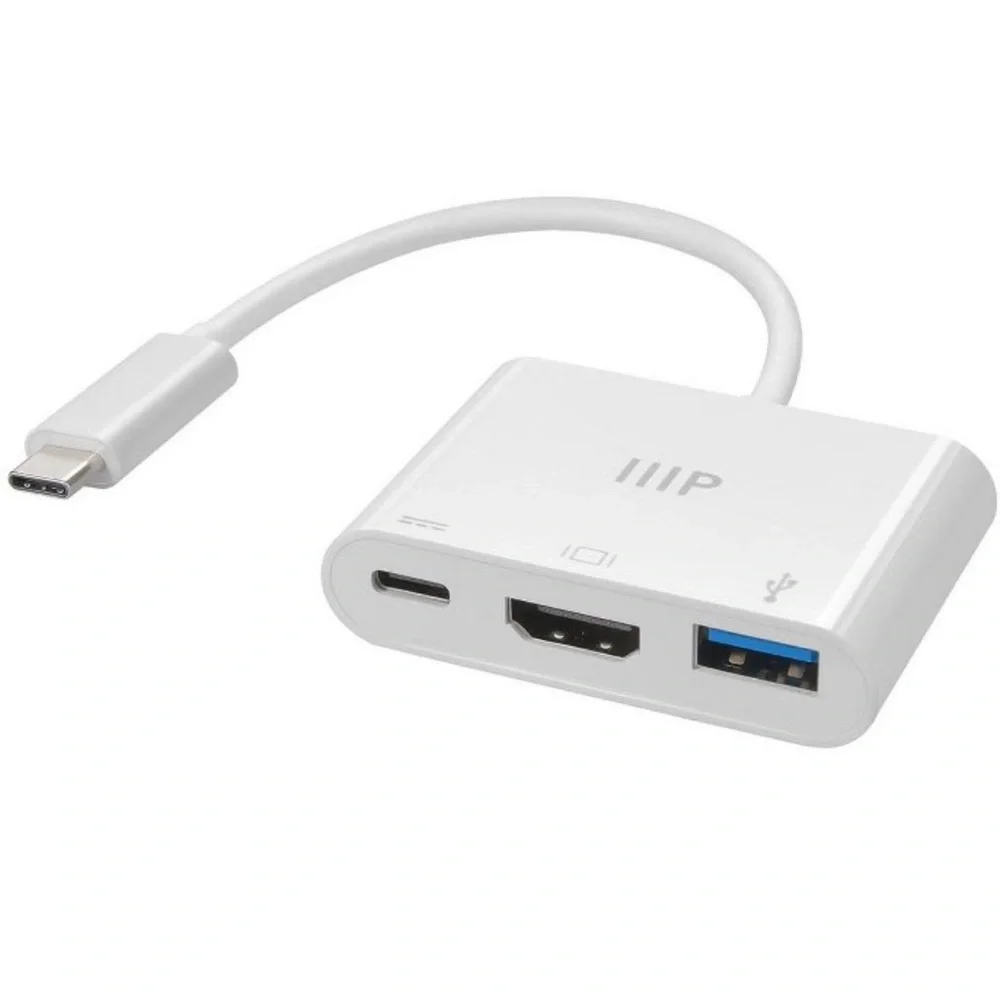 NWT Monoprice 3-in-1 USB-C to HDMI Multiport Adapter Compatible USB-C Laptops